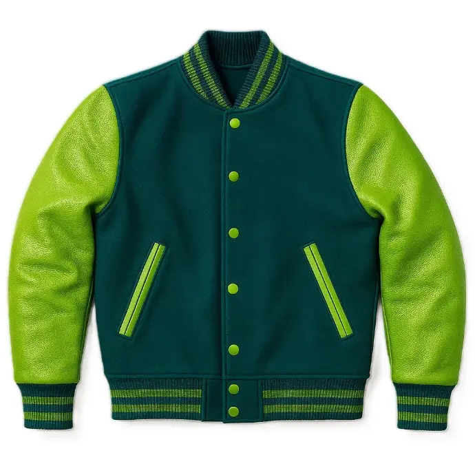 Vibrant Green and Teal Varsity Jacket