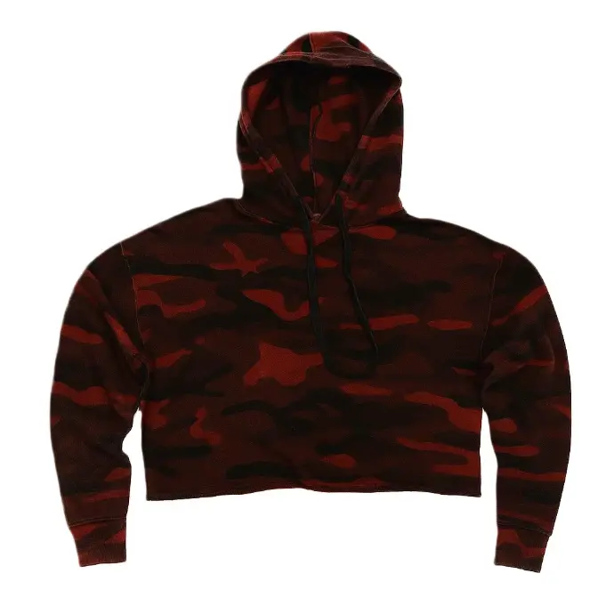 Cropped Camo Hoodie – Burgundy