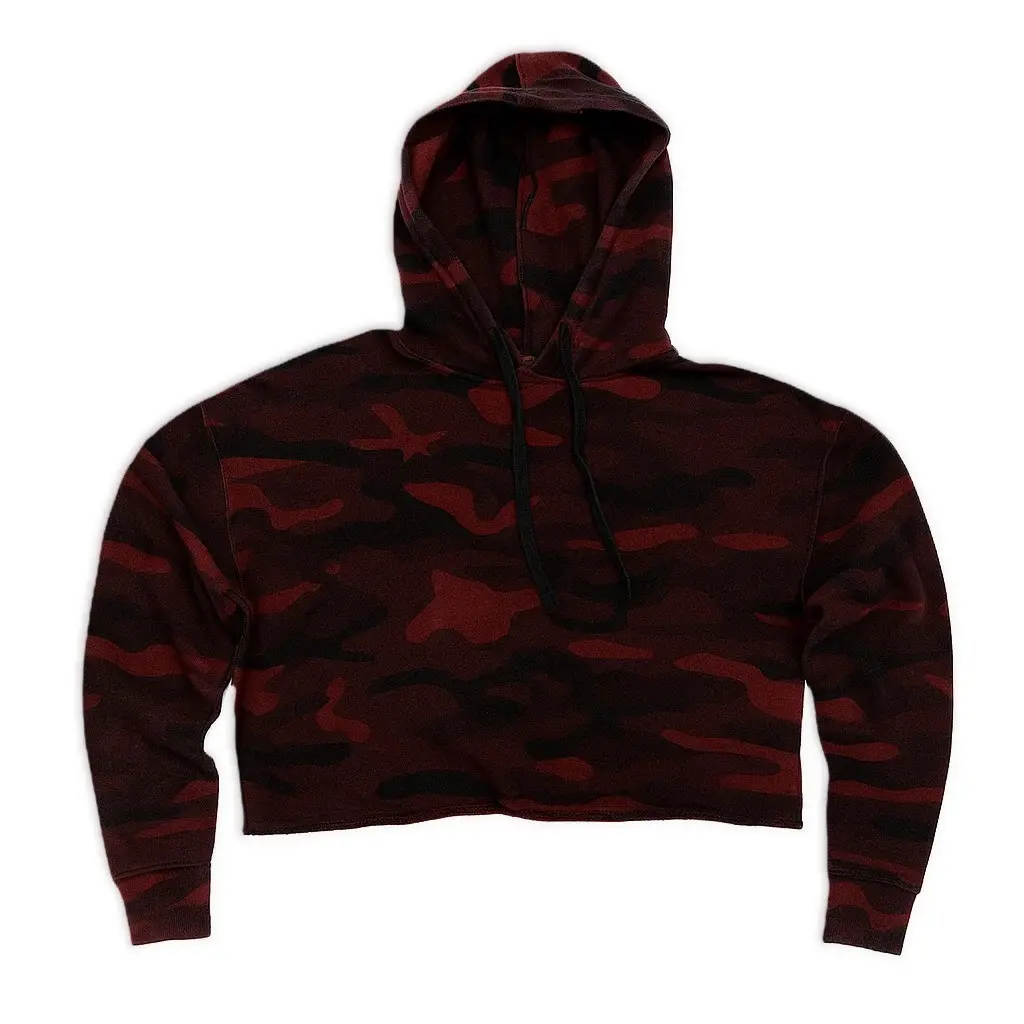 Cropped Camo Hoodie – Burgundy