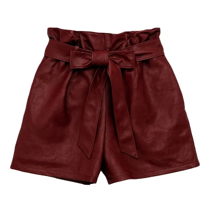 Leather Paperbag Shorts – Burgundy