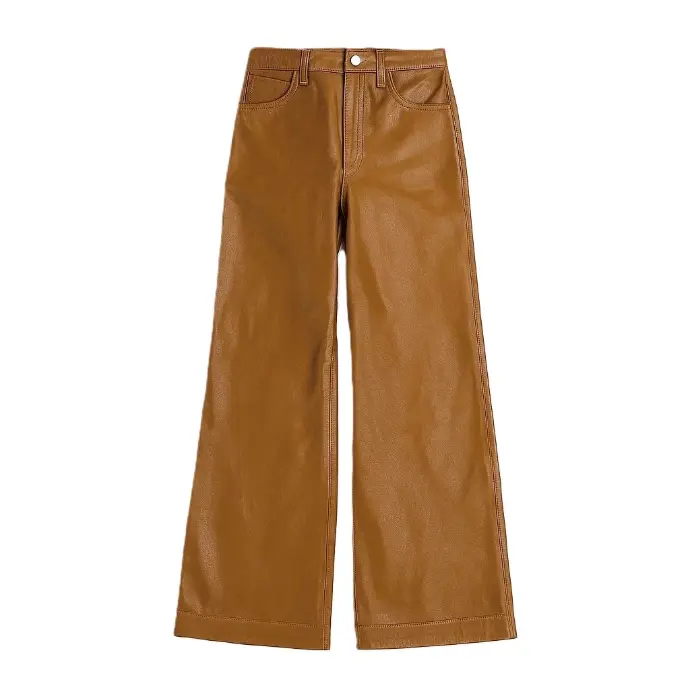 Faux Leather Wide-Leg Pants – Brown