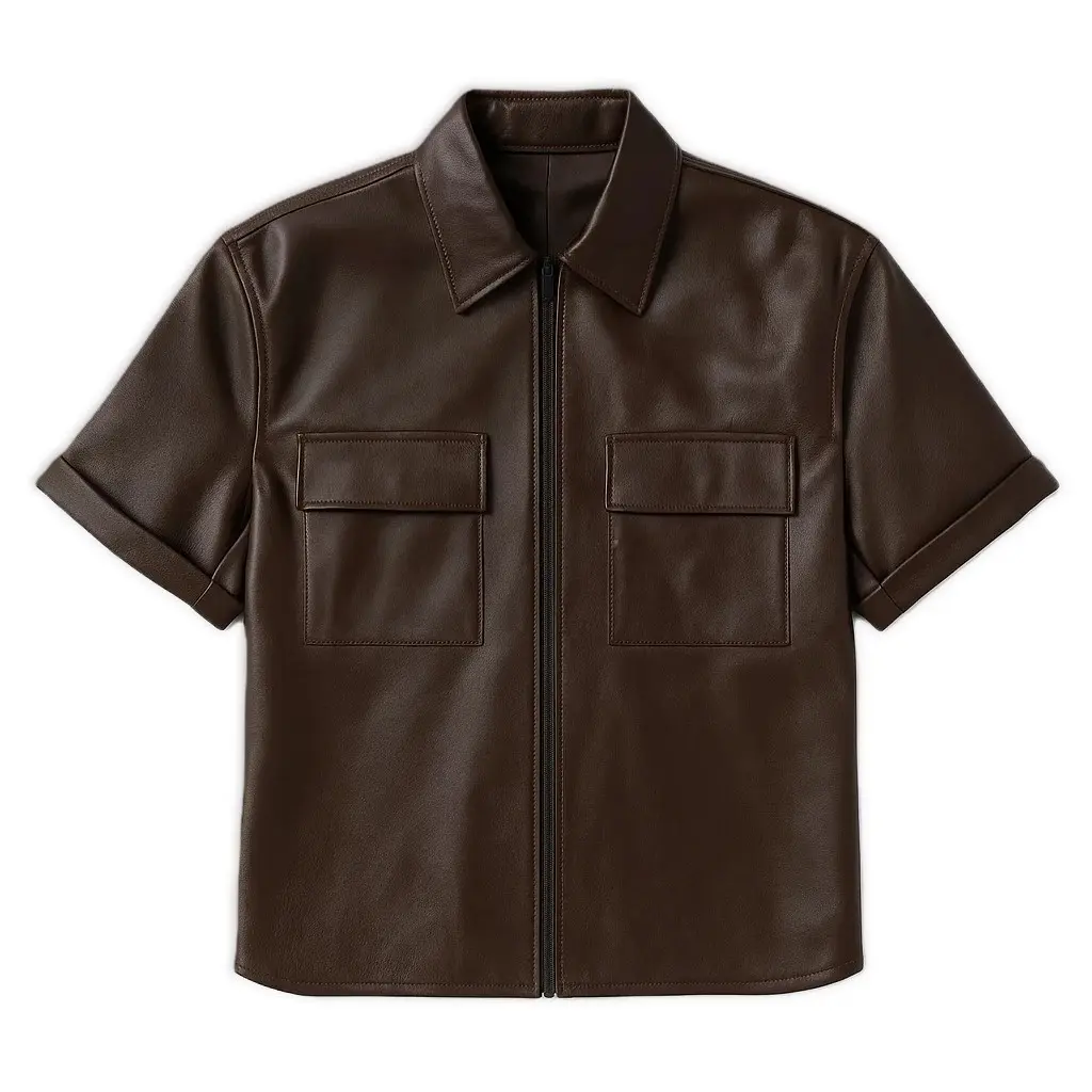 Brown Leather Short-Sleeve Shirt