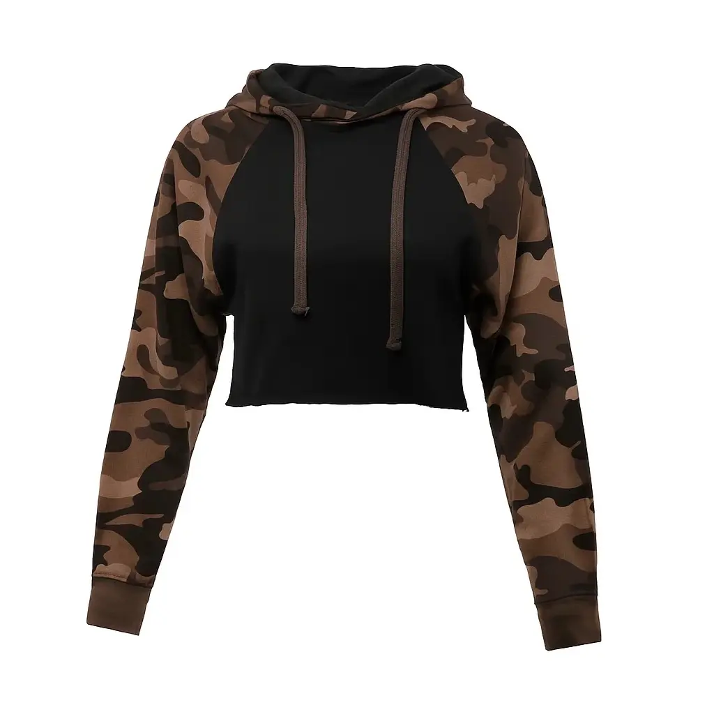 Camo Sleeves Cropped Hoodie