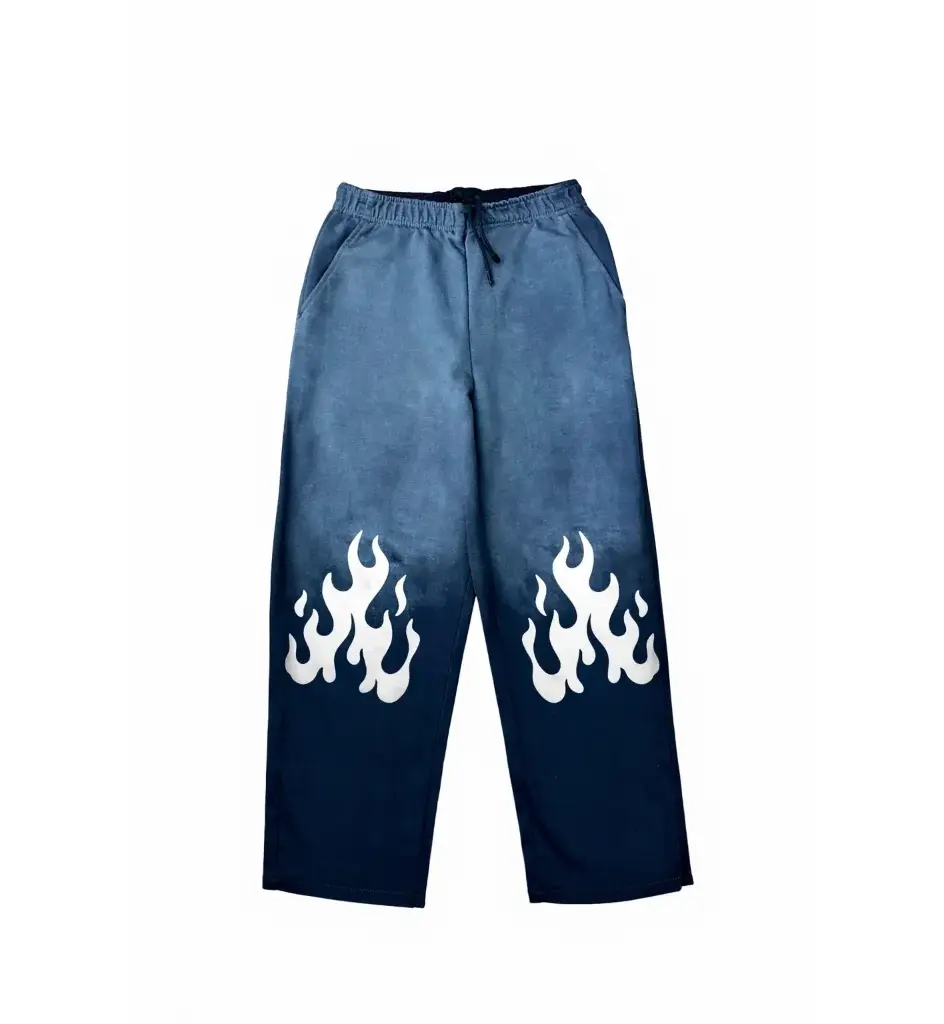 Sun Faded Flame‑Print Sweatpants (Navy)