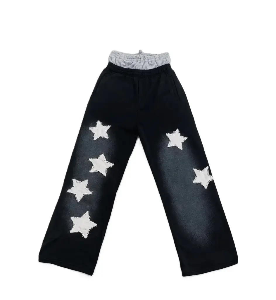 Distressed Patchwork Double-Waist Washed Sweatpants