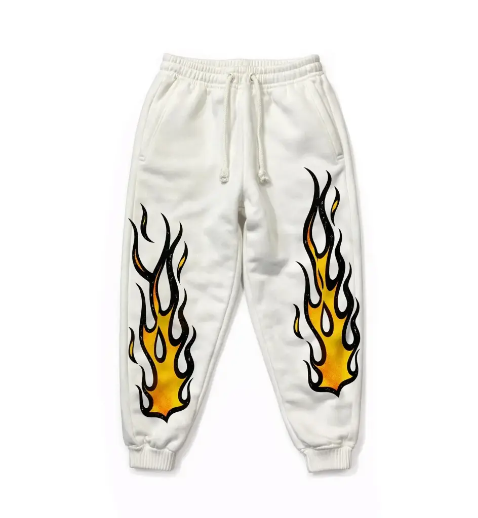 Flame-Print Joggers (Off White)