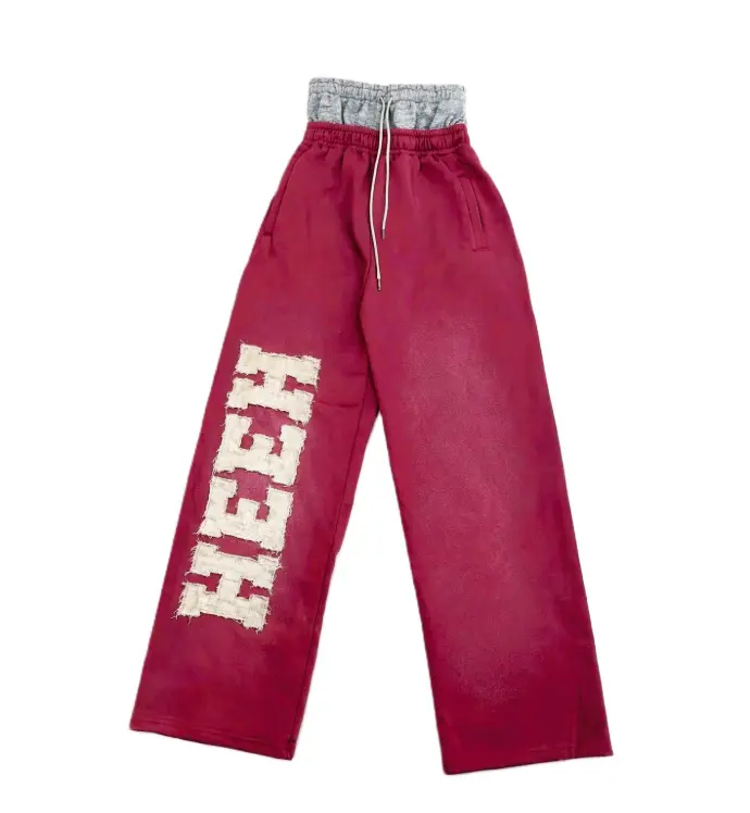 Custom Double Waist Sweat Pants With PatchWork