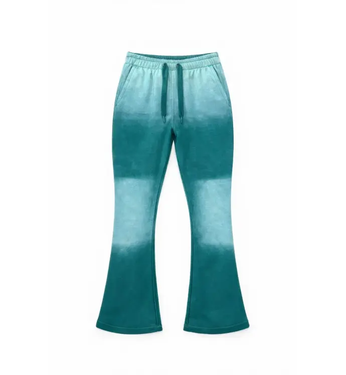 Vintage Acid-Wash Flare Joggers – Teal Green