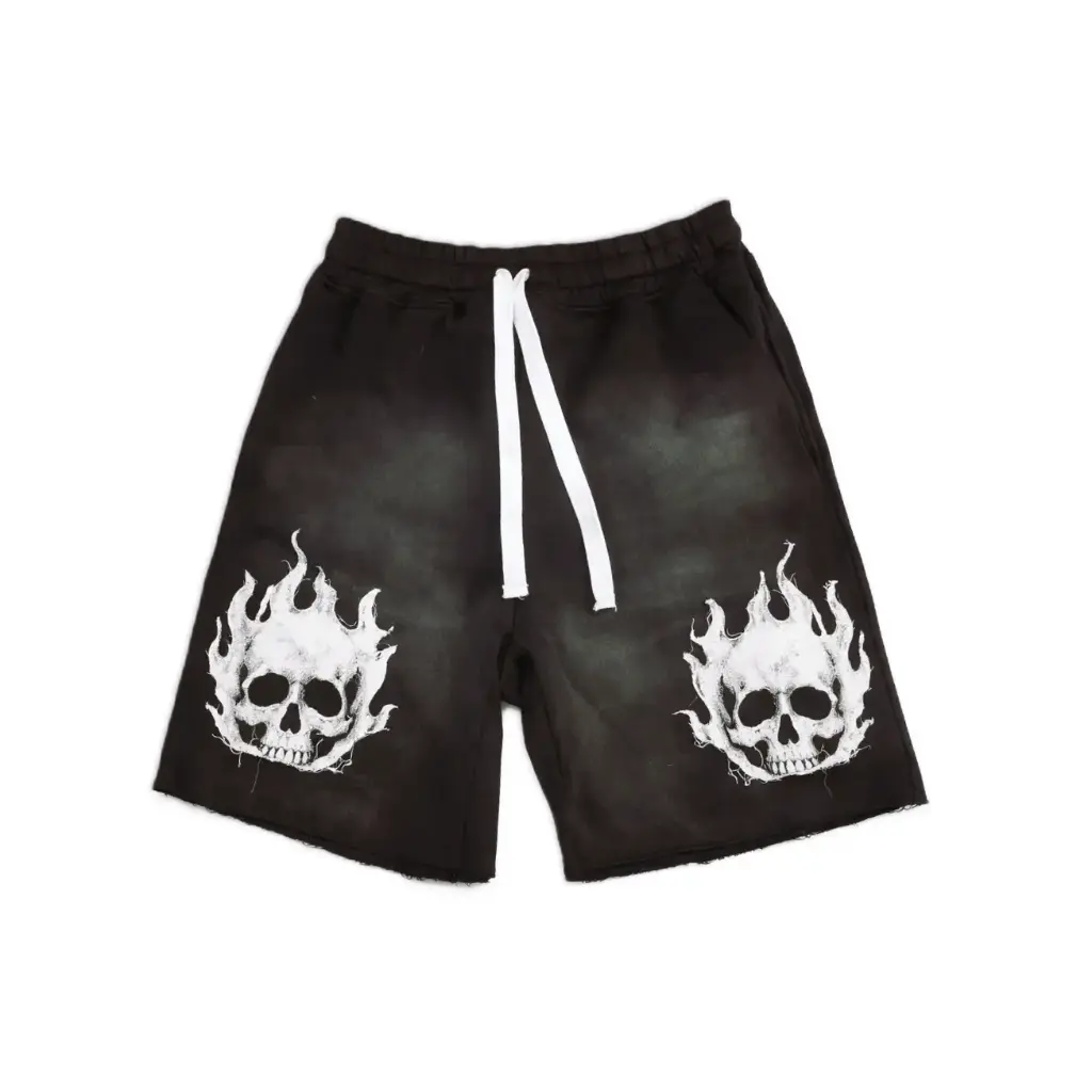 Flame Skull Graphic Drawstring Shorts