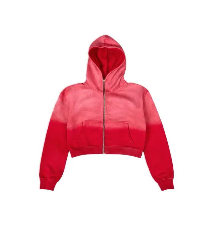 Acid Washed Cropped Zip‑Up Hoodie