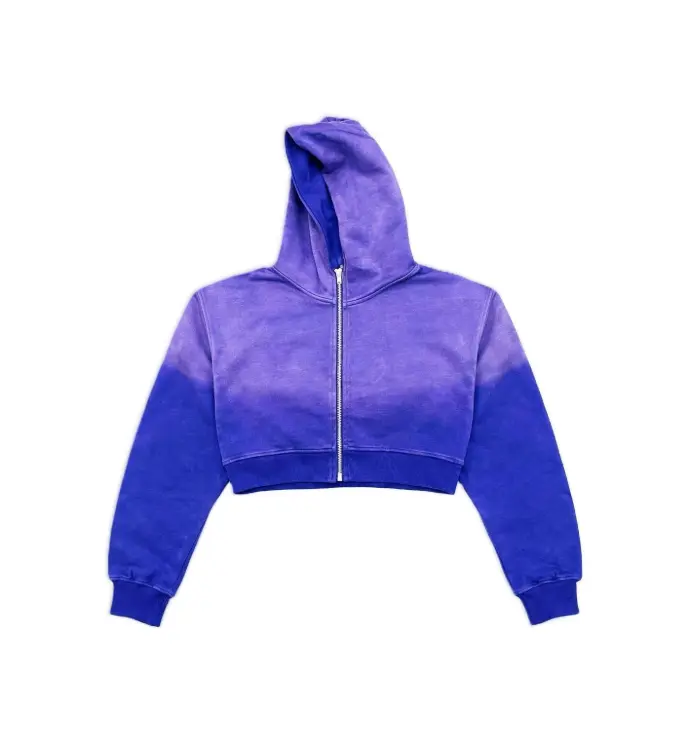 Acid Washed Cropped Zip-Up Hoodie