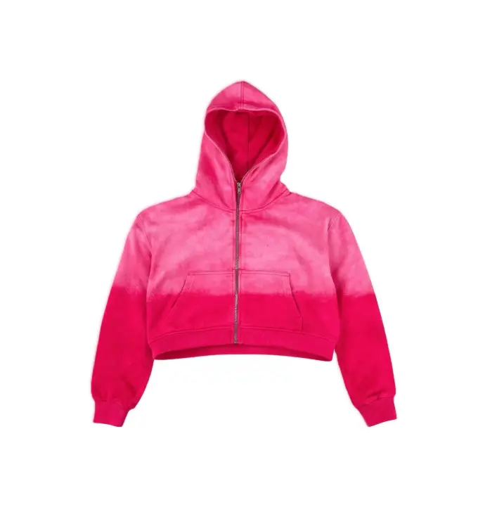 Acid Washed Cropped Zip Hoodie