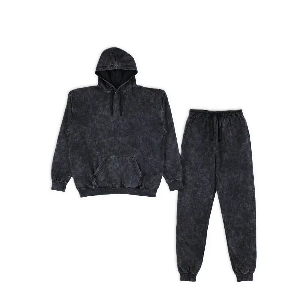 Custom Acid-Washed Hoodie & Jogger Set - Charcoal Black
