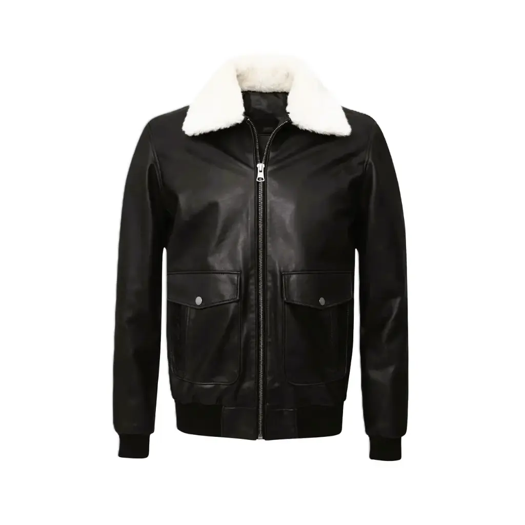 Leather Shearling Collar Aviator Jacket