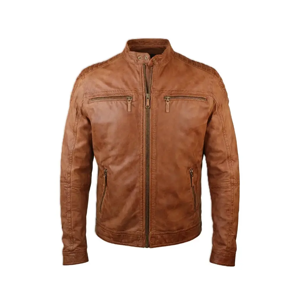 Men’s Leather Stand Collar Jacket