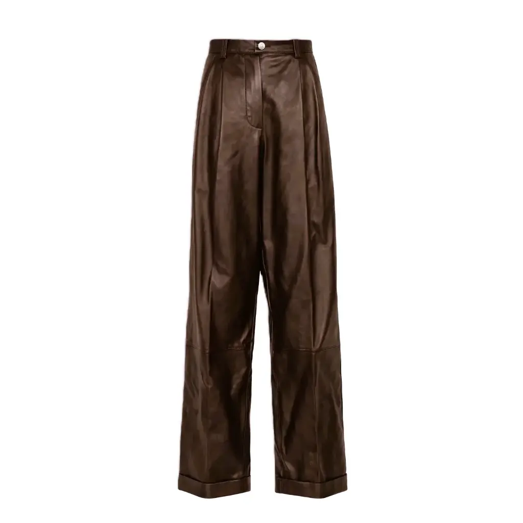 Pleated Wide-Leg Leather Trousers