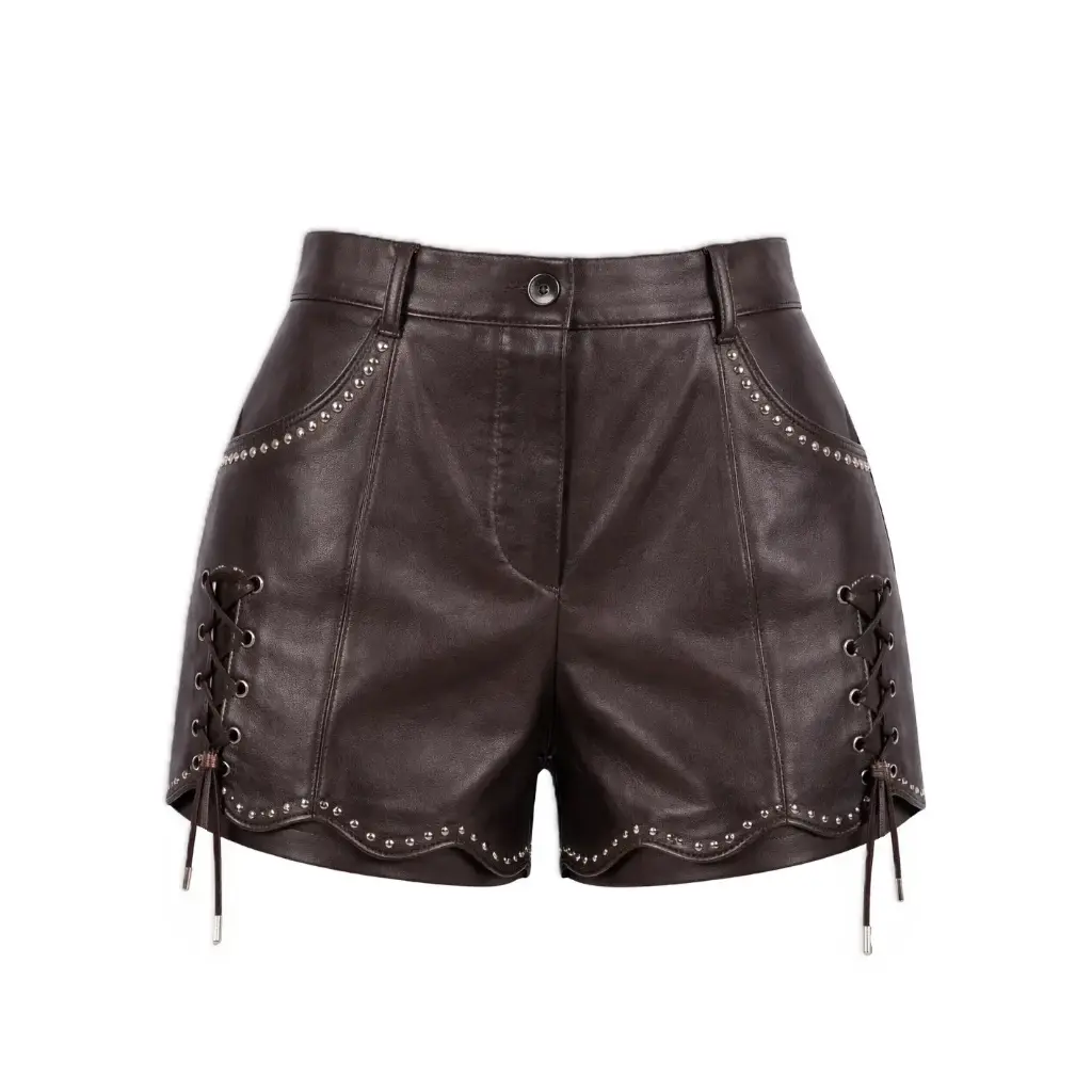 Studded Lace-Up Leather Shorts