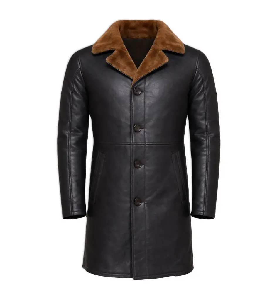 Classic Leather Coat with Fur Collar