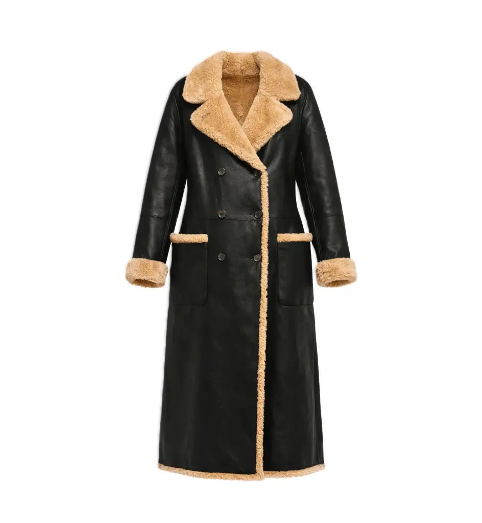 Shearling-Lined Leather Long Coat