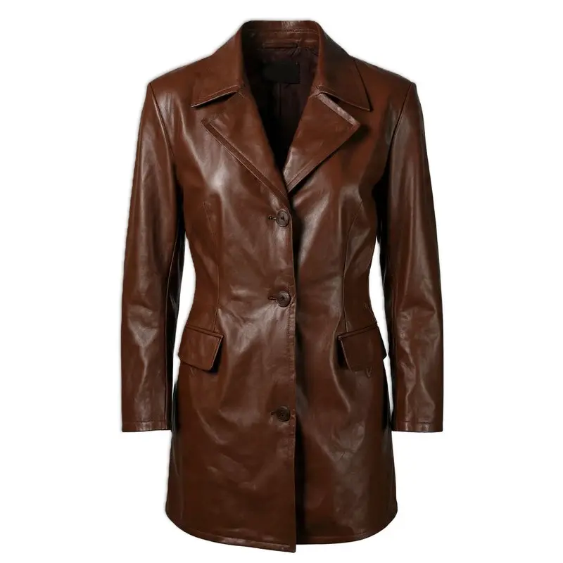 Women’s Brown Leather Longline Coat