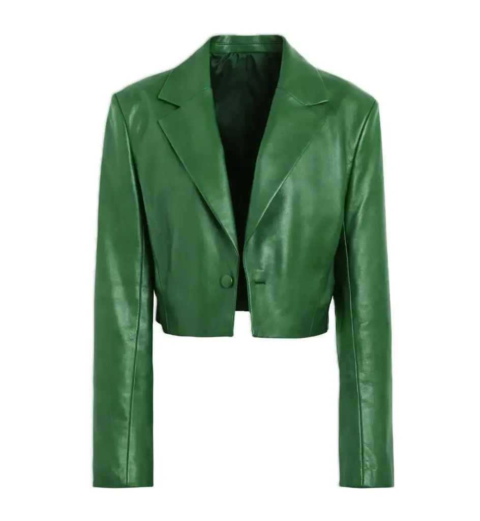 Cropped Green Leather Blazer