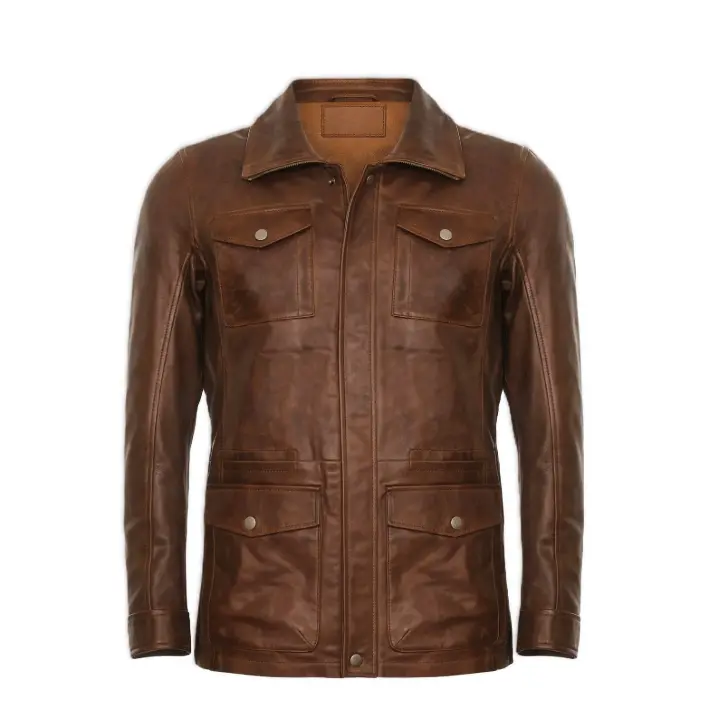 Men’s Classic Brown Leather Utility Jacket