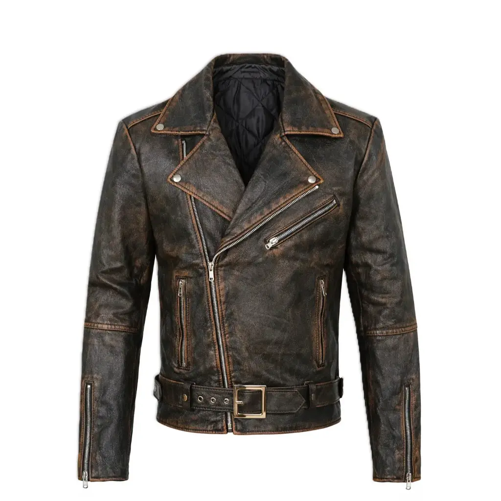 Vintage Distressed Leather Biker Jacket