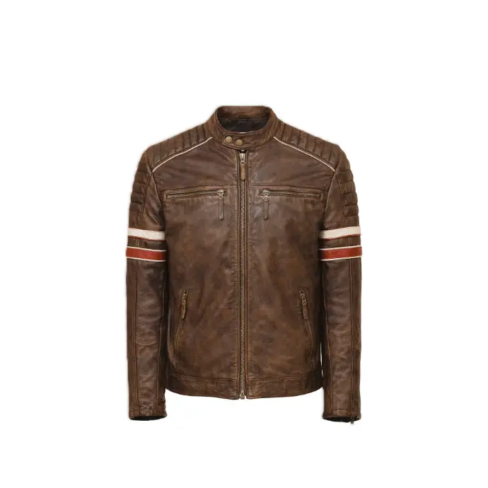Vintage Racer Stripe Leather Jacket
