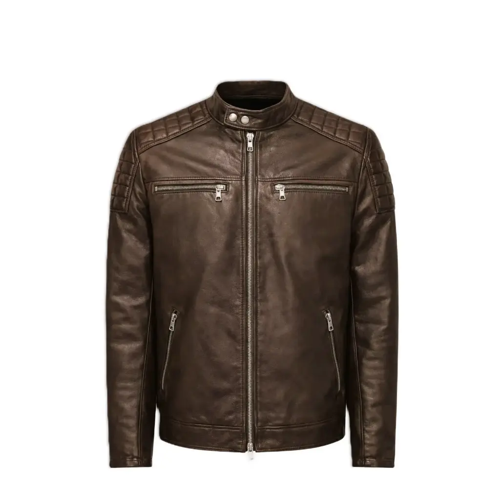 Quilted Shoulder Leather Jacket
