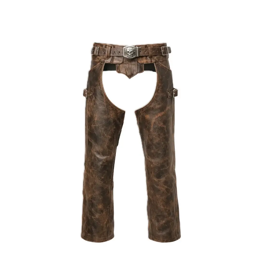 Distressed Leather Chaps with Custom Buckle