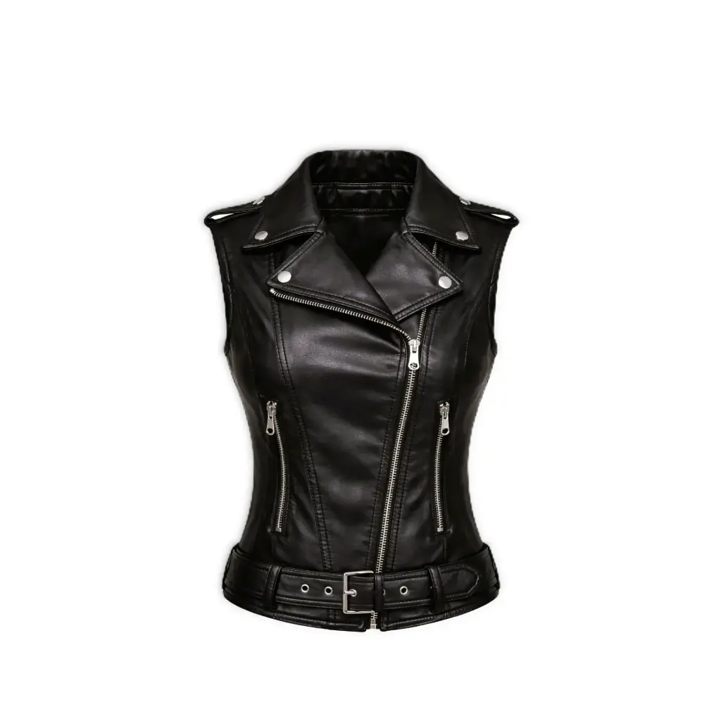 Women’s Black Leather Biker Vest