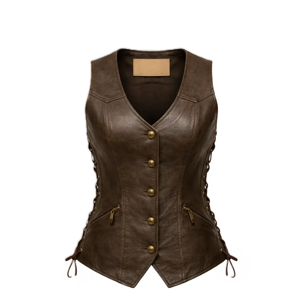 Vintage Brown Leather Lace-Side Vest