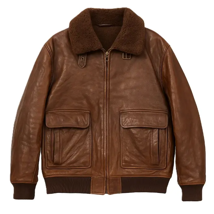 Bomber Leather Jacket W/Fur Collar