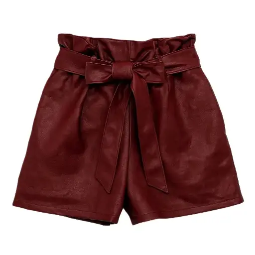 Leather Paperbag Shorts – Burgundy