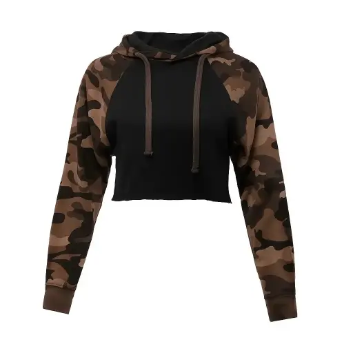 Camo Sleeves Cropped Hoodie