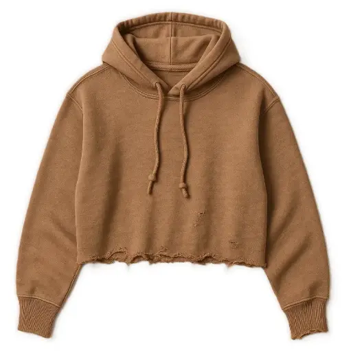 Wood Brown Cropped - distressed Hoodie