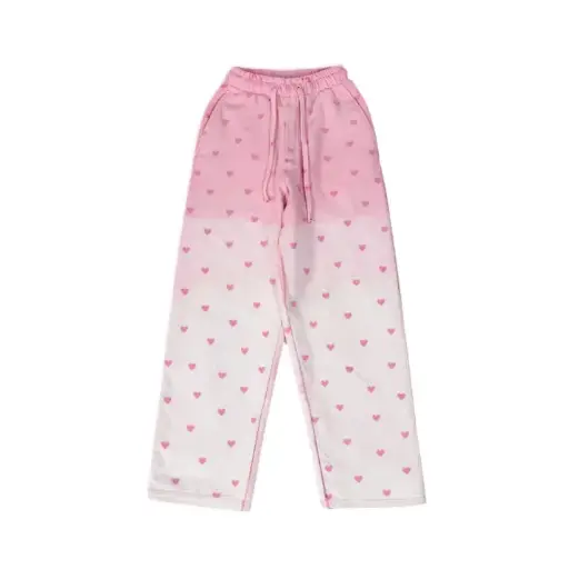 Sun Faded & Heart Print Pants - Soft Pink