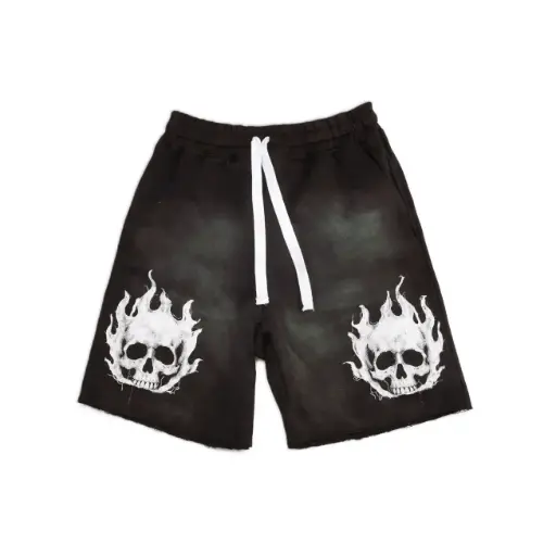 Flame Skull Graphic Drawstring Shorts