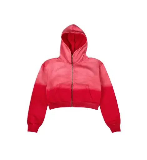 Acid Washed Cropped Zip‑Up Hoodie