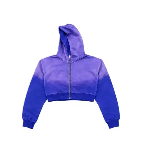 Acid Washed Cropped Zip-Up Hoodie