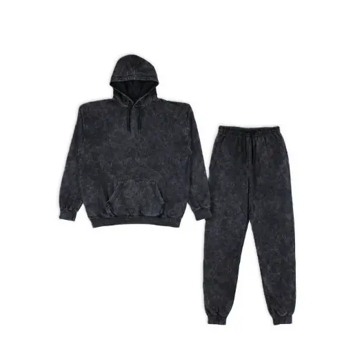 Custom Acid-Washed Hoodie & Jogger Set - Charcoal Black