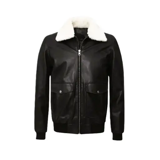 Leather Shearling Collar Aviator Jacket
