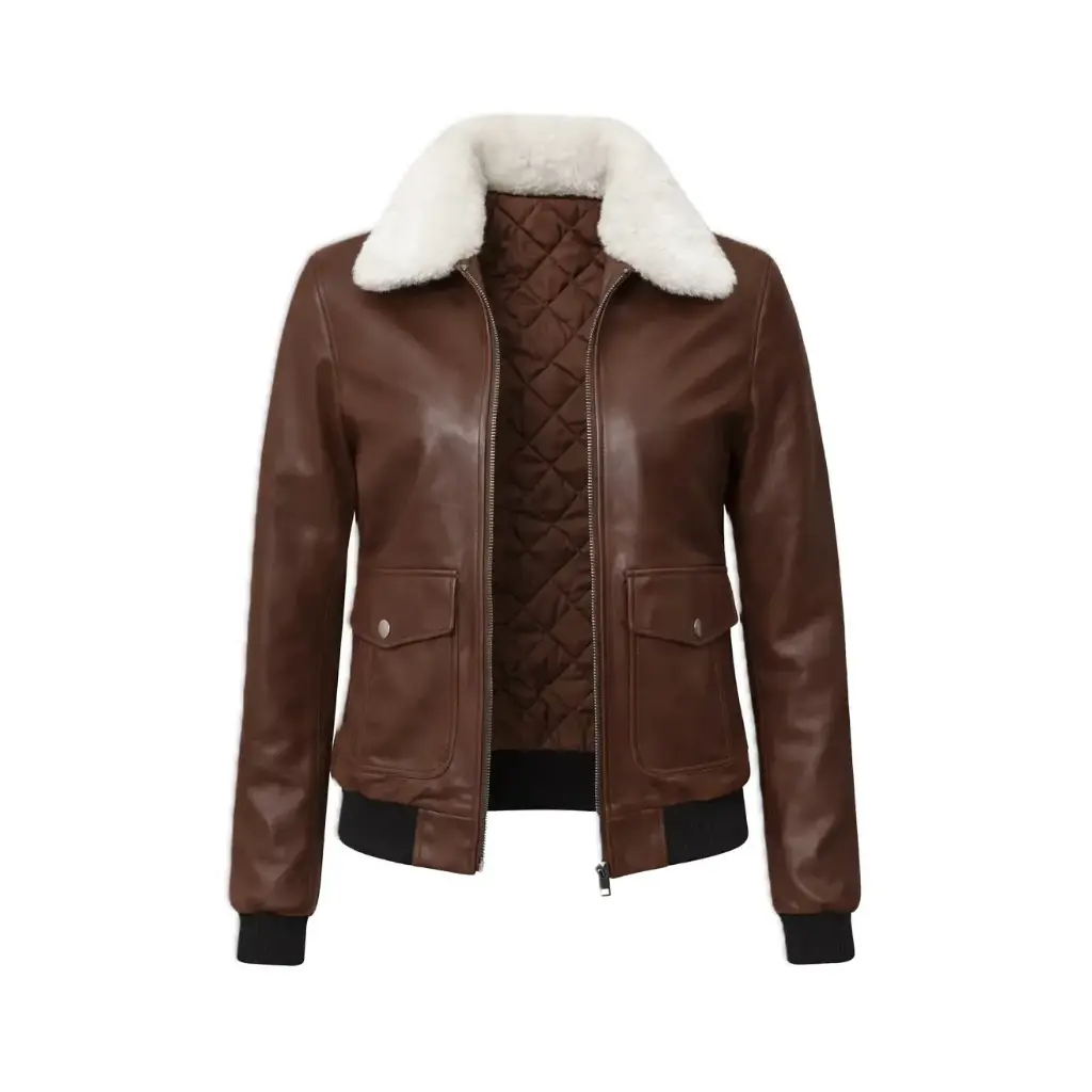 Men’s Genuine Leather Shearling Collar Jacket