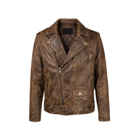 Men’s Vintage Distressed Leather Biker Jacket
