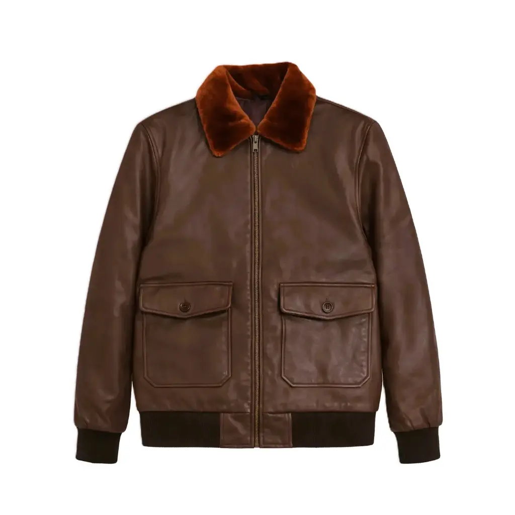Leather Bomber Jacket with Fur Collar