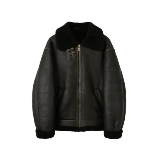 Leather Hooded Shearling Jacket