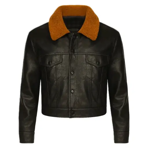 Leather Trucker Jacket with Shearling Collar