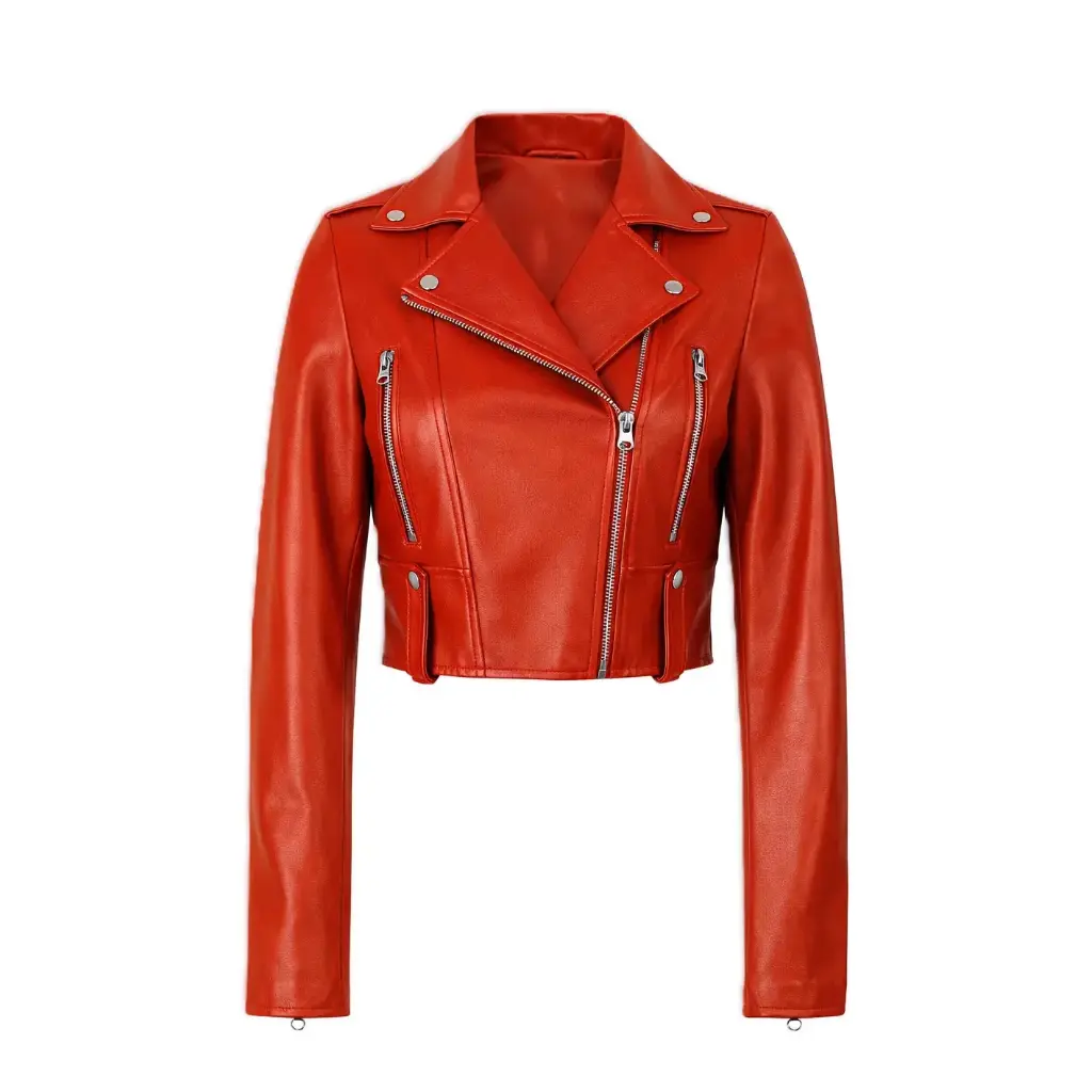 Women’s Leather Cropped Biker Jacket