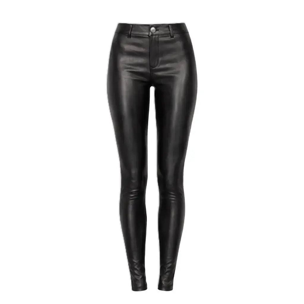 Button-Waist Leather Leggings