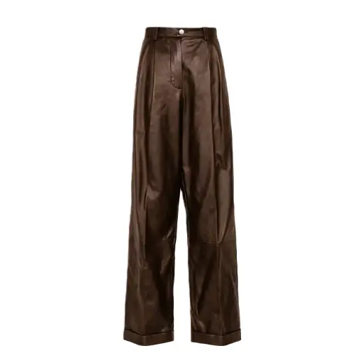 Pleated Wide-Leg Leather Trousers